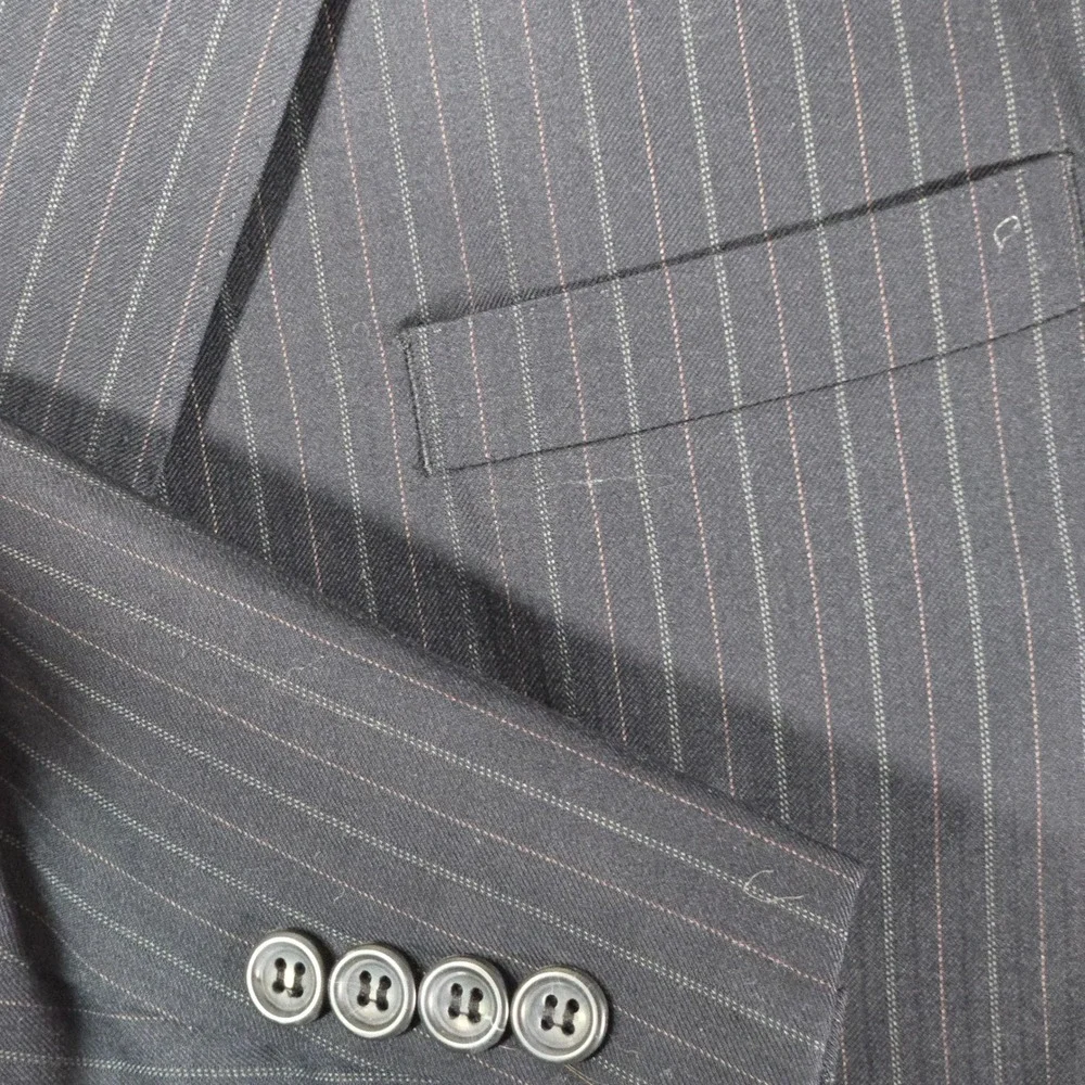 Joseph & Feiss Gold Super 120s Navy Pinstripe Suit 2-Button Pleated Cuffed 52x29